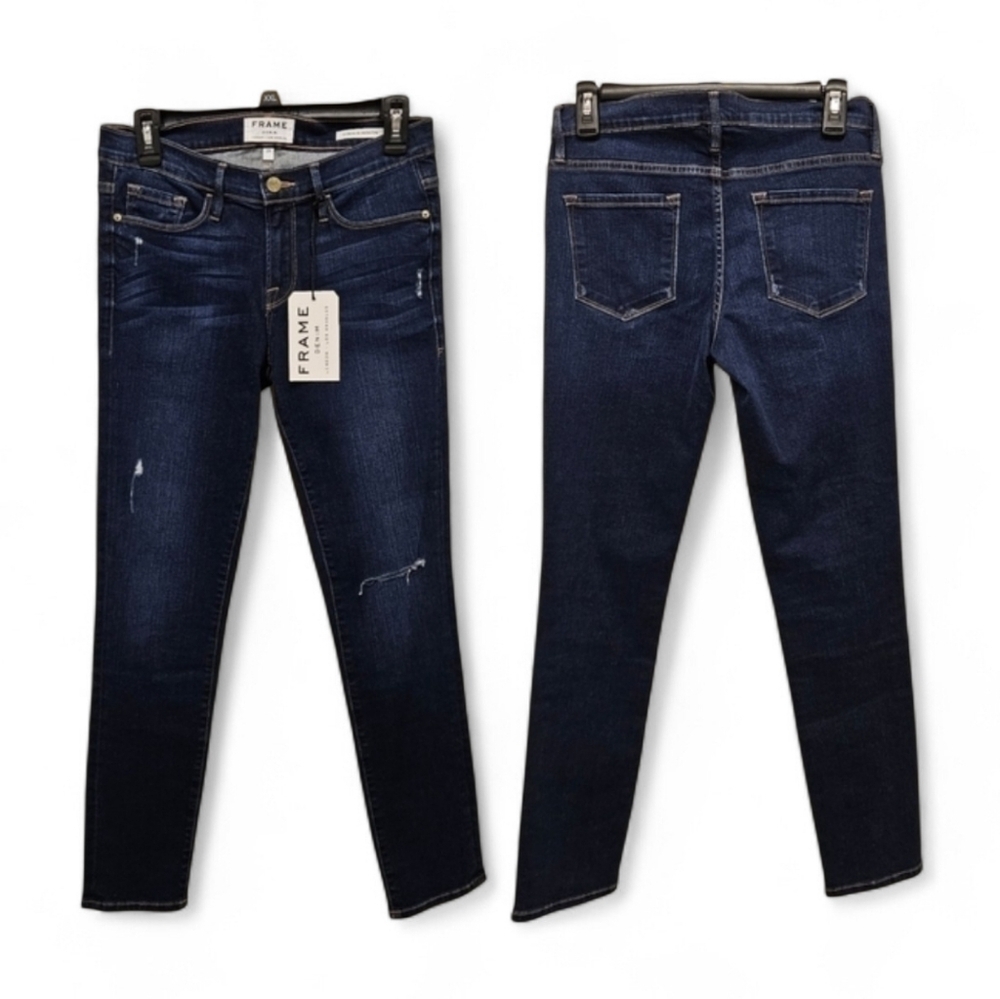 Frame Denim Dark Indigo Ankle Crop Skinny Jeans